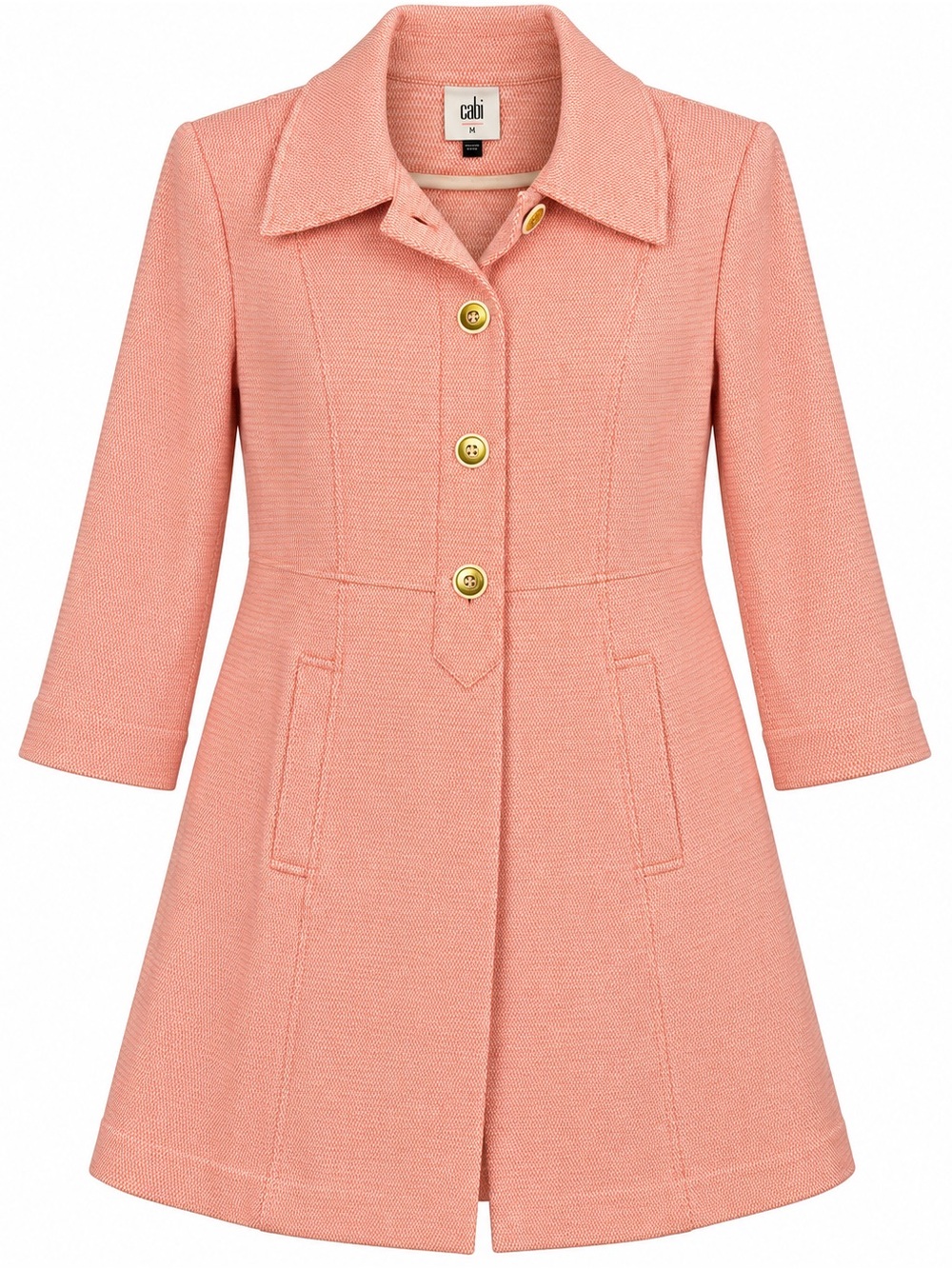 CAbi Take 5 Topper Pink White Textured Knit Coat Jacket M NWOT